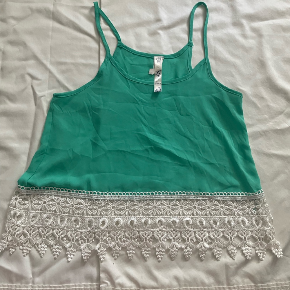 Green Tank Too with Lace on the Bottom